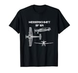 Messerschmitt Bf 109 German WW2 Fighter Airplane Blueprint T-Shirt