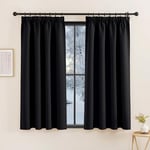 KGORGE Rideau Occultant Galon Fronceur - Rideau Court, Rideaux Cuisine, Rideaux Opaque Draperies Intérieurs Decoration pour Chambre Petite Fenetre, 140x160 cm, Noir, 2 Panneaux