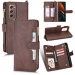 Fodral för Samsung Galaxy Z Fold 2 Cover Zipper Magnetic Wallet Card Holder Pu Läder Flip Case Brown A