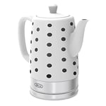 BELLA Electric Kettle and Tea Pot, Ceramic Water Heater with Detachable Swivel Base, Auto Shut Off and Boil Dry Protection, 1.5 Liter, Polka Dot