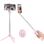 Selfie Stick, WATACHE Extendable Bluetooth Selfie Stick with Wireless Remote, Phone Tripod Stand for iPhone 13 Pro Max/12 Pro Max/11/Xs Max/X/8P/7P/6S, Galaxy S21/S10/Note 10, GL and More (Pink)