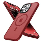 ONOFSO Coque Magnétique pour iPhone 14 Pro Max 6,7 Pouces [Compatible avec MagSafe][Protection Antichoc Qualité Militaire] Housse pour Téléphone Mate Semi-Transparente Anti-Empreintes, Rouge Foncé