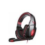 Gamium Micro Casque Gaming PC Filaire Ultra-Léger Stéréo LED Lumineux Rouge avec Micro ajustable télécommande et cable de 2,2m en nylon tressé - Connecteurs Jack 3.5mm - Noir et Rouge - Neuf