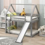 Sunfecili - lit superposé,lit enfant,lit cabane,lit superposé enfant,lit toboggan,lit mezzanine 2 places,pin massif,90x200cm,Gris