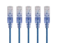 Monoprice SlimRun Lot de 5 câbles de raccordement Ethernet Cat6A – 2,1 m, bleu | Cordon réseau Internet – RJ45, 550 MHz, UTP, fil de cuivre nu pur, 10 G, 30 AWG, lot de 5