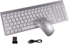 Kautfair Clavier Souris Sans Fil,2.4G Bluetooth Qwerty Layout Rechargeable Mince Silencieux Compact Pleine Taille Clavier Et Souris Avec Pavé Numérique & 3Dpi Réglables,Pour Mac,Pcs,Laptop(Argent)