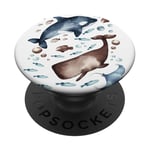 Orca Whale Motif For Kids With Ocean Fish Pattern Cute Fishy PopSockets PopGrip Adhésif