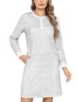 Jahetuul Nuisette Femme Coton à Manches Longue Chemise de Nuit Femme avec Bouton Vêtements de Nuit Femme avec Fermeture Devant Robe de Nuit Femme avec Poches avec Motif Étoilé