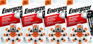 4st kartor Energizer Hörapparatsbatterier Storlek 13(Orange) 32 batterier totalt - Fraktfritt