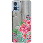 Coque pour Moto E13 bois gris fleur rose