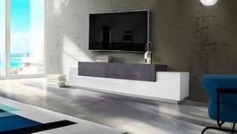 Dmora - TV stand Nico, Low sideboard for living room, TV stand base, 100% Made in Italy, cm 240x45h52, Glossy white and Ash Gray