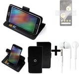 For Google Pixel 7 Pro protective case + EARPHONES black cover bag wallet flipst