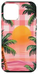 Coque pour iPhone 12 mini Rose Art Déco Plage à Carreaux Coucher De Soleil Océan Whimsical Palm