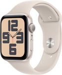 Apple Watch SE (GPS) 44 mm aluminiumsurkasse i stjernehvitt og sportsarmbånd i stjernehvitt, M/L (MRE53)