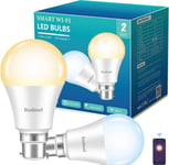 Smart Bulbs, Boxlood B22 Smart LED Bulb Bayonet Work With Alexa Echo Google Home No Hub Required App Control Wi-Fi Bulb Brightness Dimmable & Warm White to Cool White Tunable 7W (60W Equivalent) 2Pack