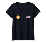 Womens BTC Bitcoin American Flag Crypto Revolution V-Neck T-Shirt