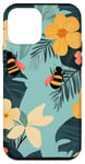 Coque pour iPhone 12 mini Bleu Art Déco Tropical Vintage Abeille Floral Motif