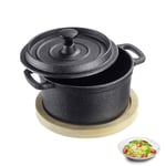 Westmark Tapas + Friends Petite casserole en fonte avec couvercle, convient à tous les types de feux, y compris l'induction et le barbecue, avec dessous de plat en bambou, fer, 250 ml