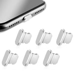 Rumyve 6-Piece Mobile Phone Anti-Dust Plug Set - Premium Aluminum Alloy Charging Port Covers for iPhone, iPad, and AirPods(Silver)