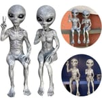 Alienstatyett, Set med 2 rymdstatyer, utomjordisk staty, trädgårdsfigur, hartskulptur för hemmakontor, trädgård, uteplats, gräsmatta, Superma