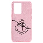 Coque Iphone 12 MINI paillettes rose ancre noir