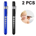 2 st Penna Ficklampa Aluminiumlegering Pen Light LED Pen Ficklampa blue+black