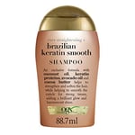 OGX | Shampooing Ever-Straightening + Brazilian Keratin Smooth (flacon de 88,7 ml) – Shampoing lissant à la kératine brésilienne – Soin cheveux hydratant et réparateur pour des cheveux éclatants