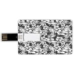 64G USB Flash Drives Credit Card Shape Tropical Decor Memory Stick Bank Card Style Artisan Exotic Hibiscus Flowers Fern Leaves Pattern Nature Plant Picture,Grey White Waterproof Pen Thumb Lovely Jump