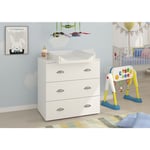 Commode enfant avec table à langer amovible 80x71,8x90 cm 3 tiroirs mia Blanc mat