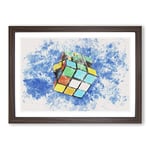 Big Box Art The Rubik Cube Watercolour Framed Wall Art Picture Print Ready to Hang, Walnut A2 (62 x 45 cm)