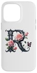 Coque pour iPhone 14 Pro Max Letter R Initial Floral Monogram Rose Pink Flower Butterfly