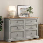 Corona Grey Chest of Drawers Pine 6 Drawer 3+3 Solid Pine Mexican Wax Sideboard