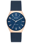 Skagen Grenen Montre pour Homme, Mouvehommet à Énergie Solaire, Bracelet en Acier Inoxydable Ou en Cuir, Bleu et ton or rose