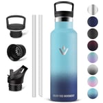 Vikaster Bouteille acier inoxydable - Thermos 0.5l, Gourde Avec Paille, Gourdes Sans BPA, Gourde Enfant & Adulte pour Sport, école, Bureau, Gym, Voyage