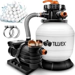 tillvex Système de Filtre à Sable 10 m³/h + 800g Boules de filtre – 7 Fonctions de Filtration | Filtre de Piscine avec indicateur de pression | Filtre à sable pour les bassins aquatiques & piscines