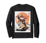 Ninja Cat Riding Tiger - Japanese Samurai Art in Manga Style Long Sleeve T-Shirt