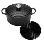 Le Creuset Signature Cast Iron Round Casserole with Cool Tool, 30 cm - Satin Black