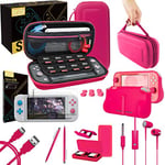 Orzly Switch Lite Accessories Bundle - Case & Screen Protector for Nintendo Switch Lite Console, USB Cable, Games Holder, Comfort Grip Case, Headphones, Thumb-Grip Pack & More - Pink