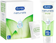 Durex Naturals Condoms, Pack of 3 with  Naturals Pure Lubricant, 100ml