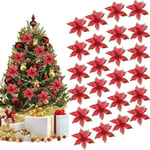 Outgeek Christmas Tree Decoration, 24pcs Christmas Tree Ornament Set Christmas Decoration Glitter Artificial Christmas Flowers For Wedding Party Chris Red