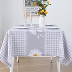 Rayapot Nappe Impermeable Etanche en PVC Vinyle Plastique, Nappe Cuisine Exterieur Jardin Anti Tache, Nappe Carre Table à Manger 140x140cm Facile à Nettoyer Durable (Marguerite Carreaux - Gris)