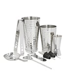 BarCraft 8-Piece Silver Cocktail Set in Gift Box, Includes Cocktail Shaker, Jigger, Tongs, Mixing Spoon, Bottle Opener & 2 Bottle Pourers, Stainless Steel