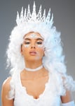 Womens The Snow Queen Fantasy Fairytale White Fancy Dress Wig & Crown