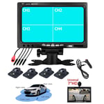 7" 4-CH Car Dash Standalone Monitor & Camera Kit Front/Left/Right/Rear View Cam