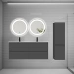 Ensemble meuble double vasque L.120cm 4 tiroirs + lavabo + 2 LED miroirs rond 60cm + colonne B,anthracite,easy