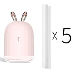 Humidificateur d'air ultrasonique USB mignon,diffuseur d'huiles essentielles,lapin,cerf,bébé enceinte,anion,voiture,bureau,modernisation,220ml - Type Pink and 5 cotton