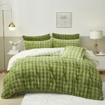 Luofanfei Housse de Couette Hiver 240x260 Chaude Flanelle Toucher Cashmere Polaire Parure de Lit en Velours Vert Doux avec Fermeture Éclair Linge de Lit 2 Personnes avec 2 Taies d'oreiller 65x65