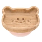 LÄSSIG Assiette en bois pour enfants Assiette à goûter pour enfants, en bambou Ventouse en silicone antidérapante/Platter Little Chums Mouse, rose