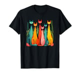 Mid Century Modern Cats Garden Long Neck Cat Flowers T-Shirt