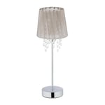 Relaxdays 10029521 Lampe de table cristal, Abat-jour en organza, pied rond, veilleuse, HxD 41 x 14,5 cm, gris/argenté, fer, tissu, plastique, 1 élément